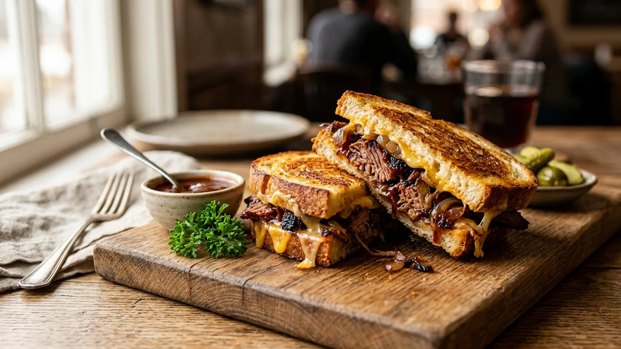 Ruthie's gourmet grilled cheese with BBQ brisket