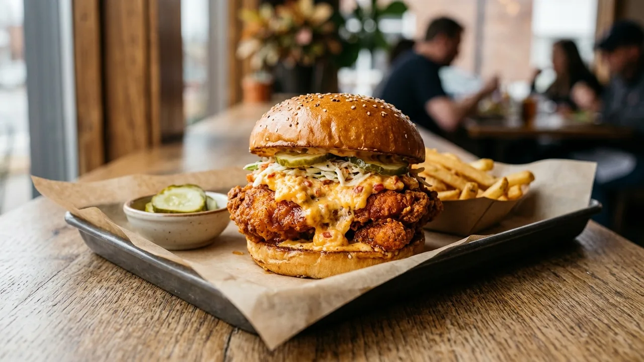 Palmer's Hot Chicken MotherClucker sandwich with pimento cheese