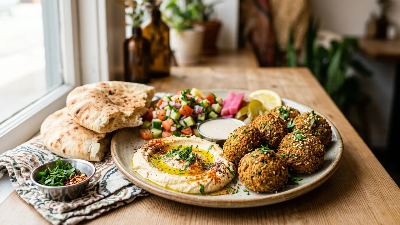 King of Falafel & Shawarma falafel platter with hummus and pita