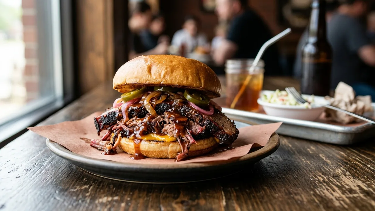 Roscoe's Smoked BBQ brisket sandwich